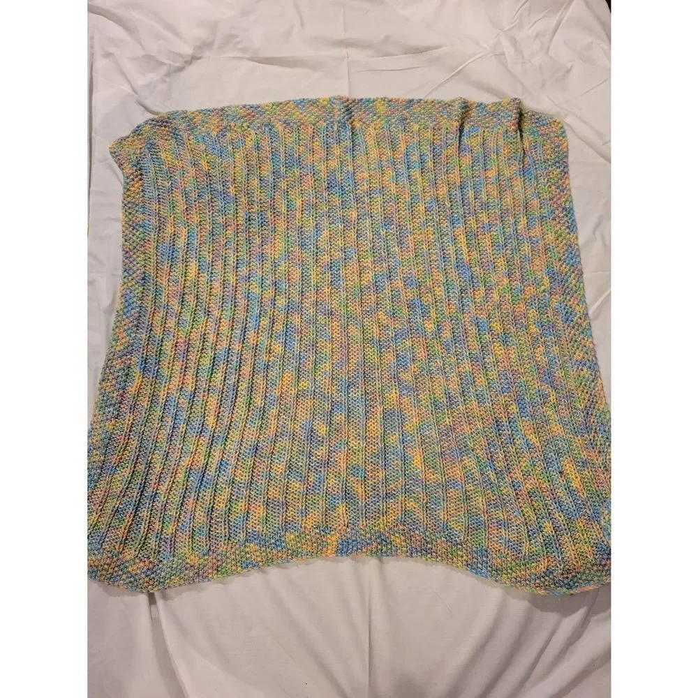 Afghan Handmade Crochet Throw Lap Wheelchair Blanket multi pastel colors‎ 34 x34